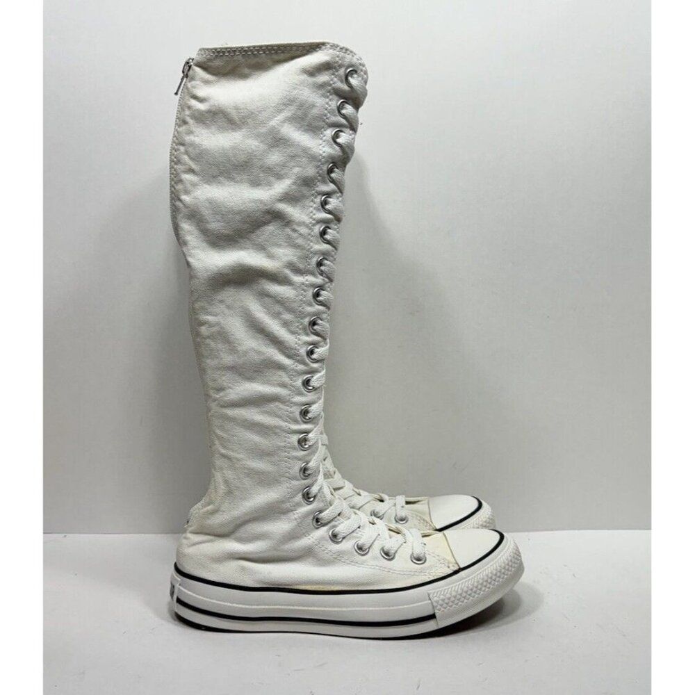 Converse White Knee-High Platform Lace-Up Sneakers with Black Stripe